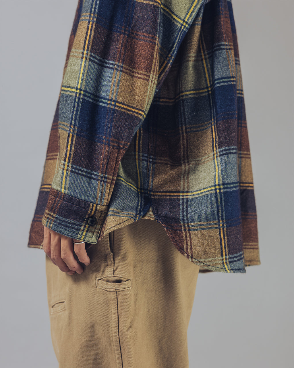 Flannel Half-Zip Shirt / Dylan (Navy×Brown)