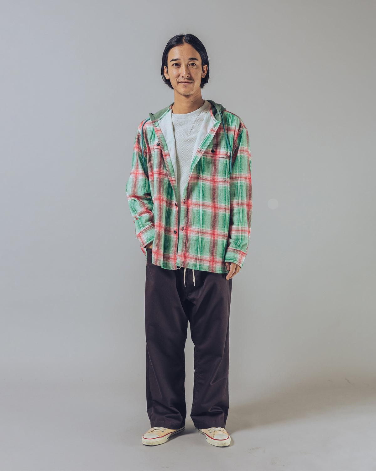 Flannel Hooded Shirt / Springsteen (Green×Red)