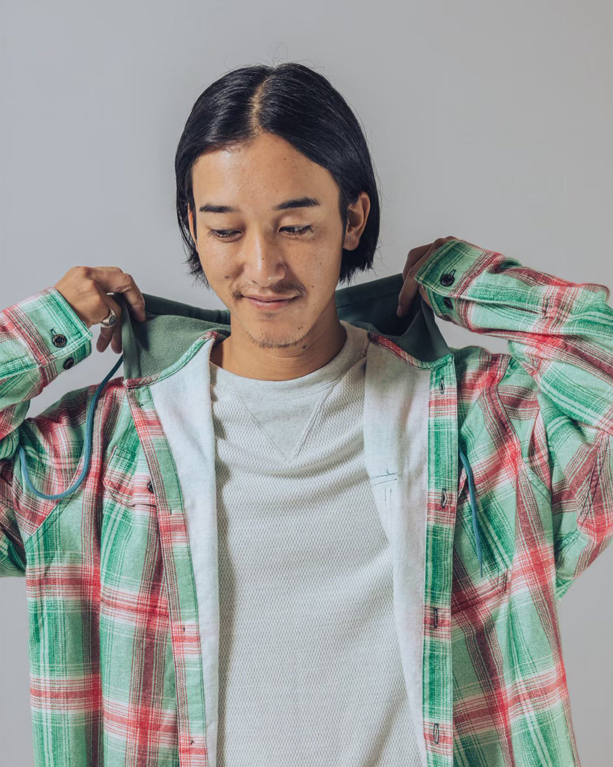 Flannel Hooded Shirt / Springsteen (Green×Red)
