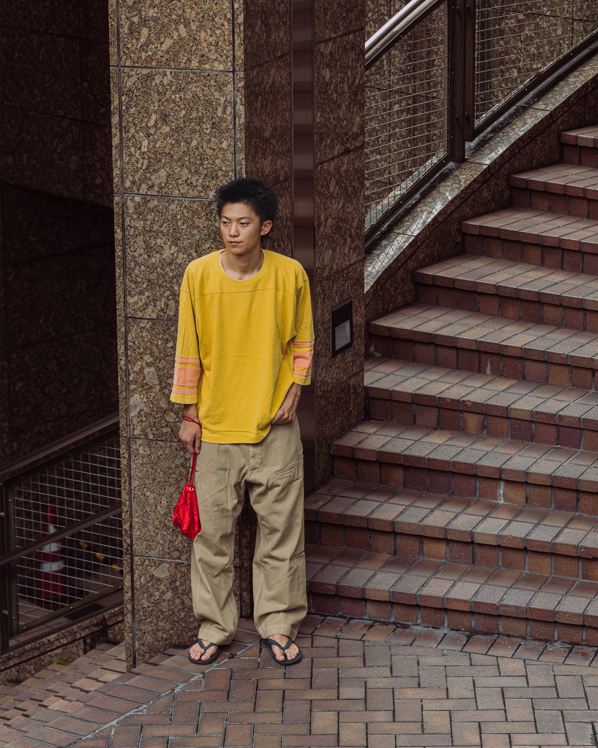 Football 3/4sleeves with sleeve lines / Bull-mesh t-cloth V.D (faded Yellow)