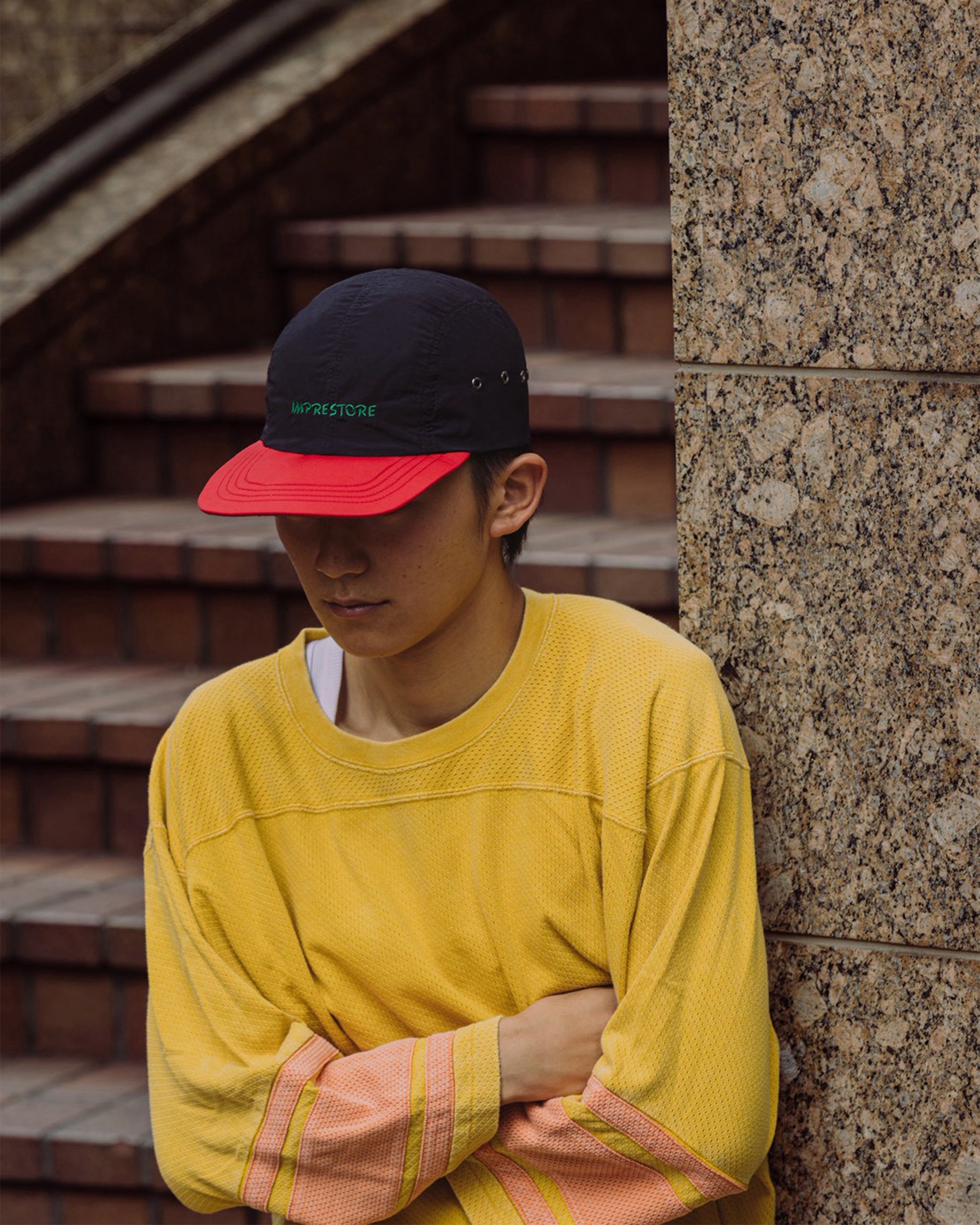 Nylon 2tone Long Bill Cap／Casey (Black/Red)