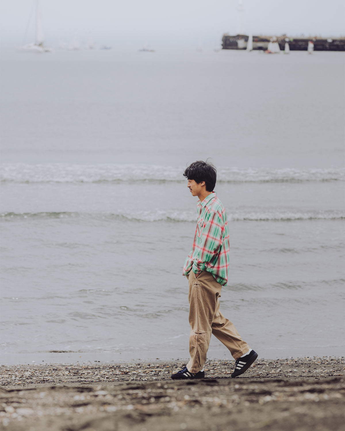Flannel Half-Zip Shirt / Dylan (Green×Red)