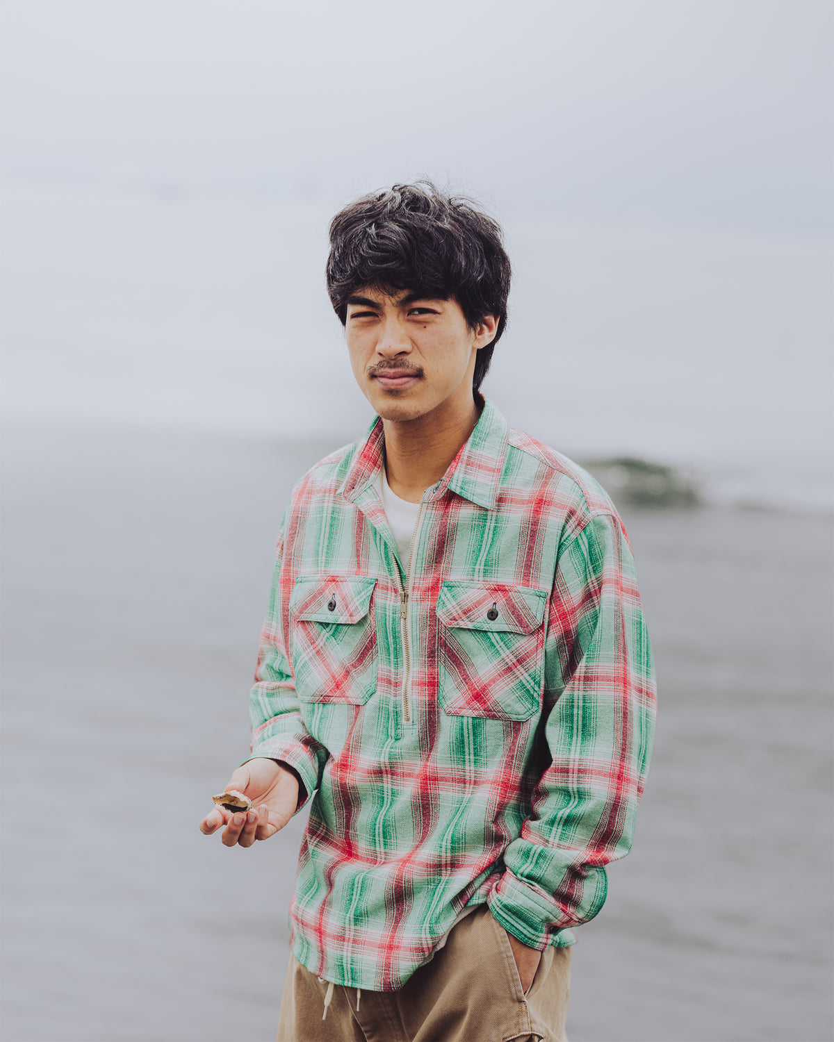 Flannel Half-Zip Shirt / Dylan (Green×Red)