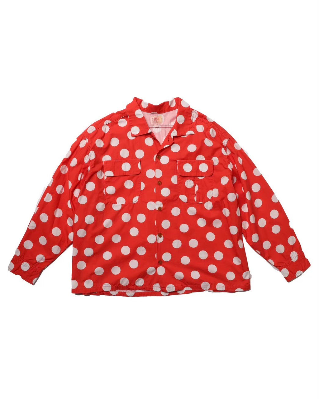 Polka dot open collar shirt / Herb (Red)