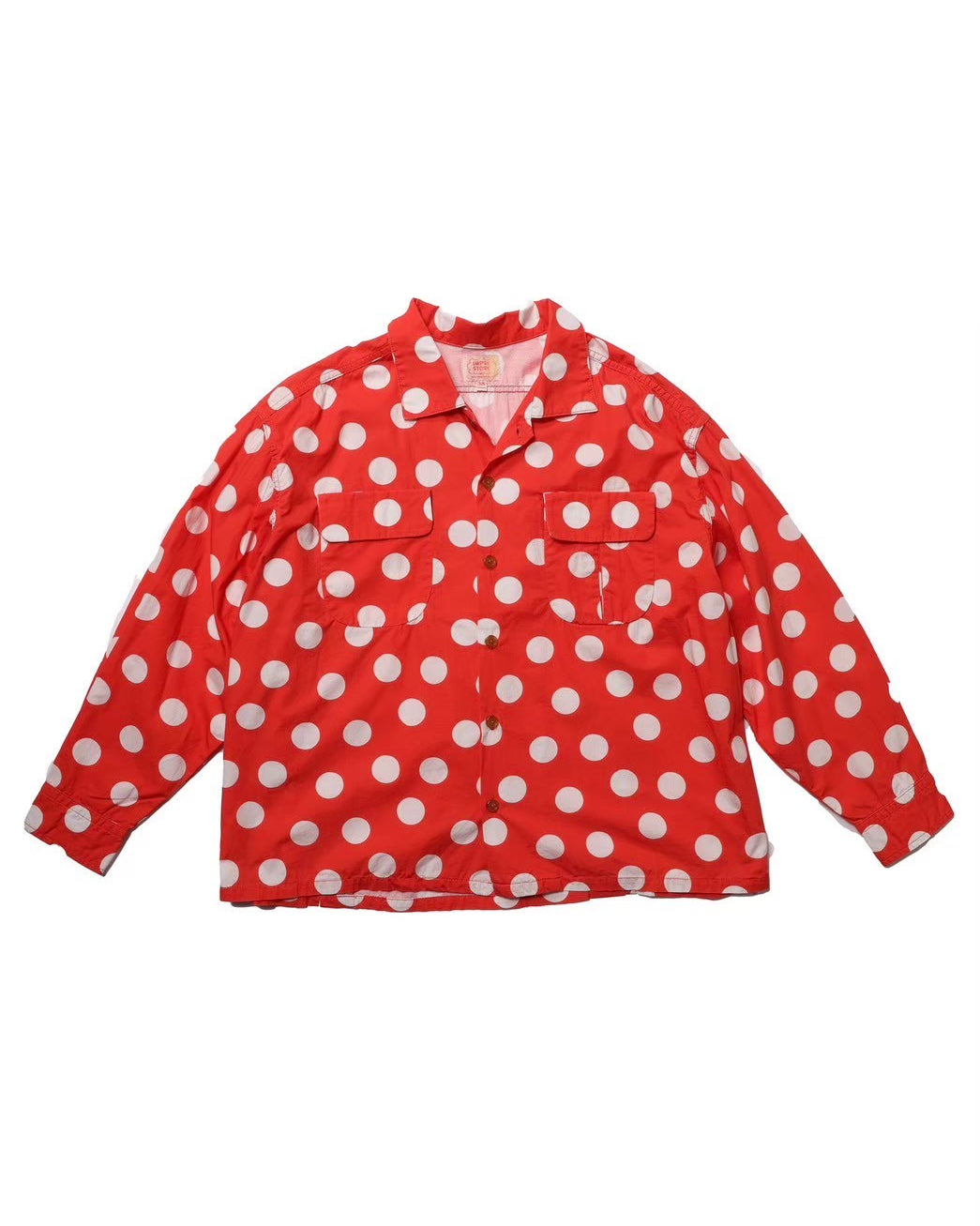 Polka dot open collar shirt / Herb (Red)