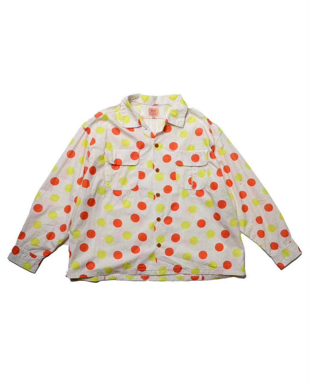 Polka dot open collar shirt / Herb (White)