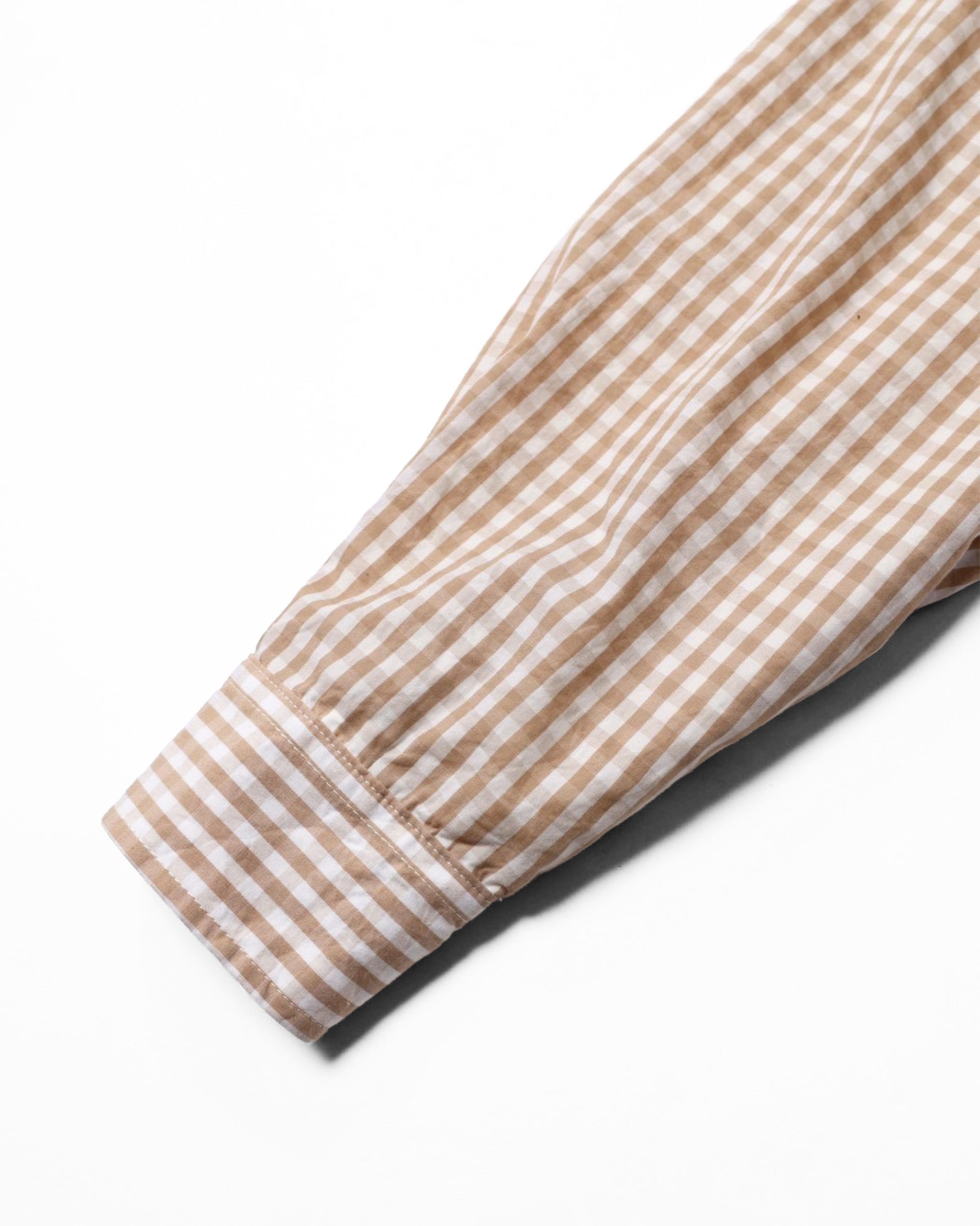gingham check B/D shirts with lining / Tim (Beige)