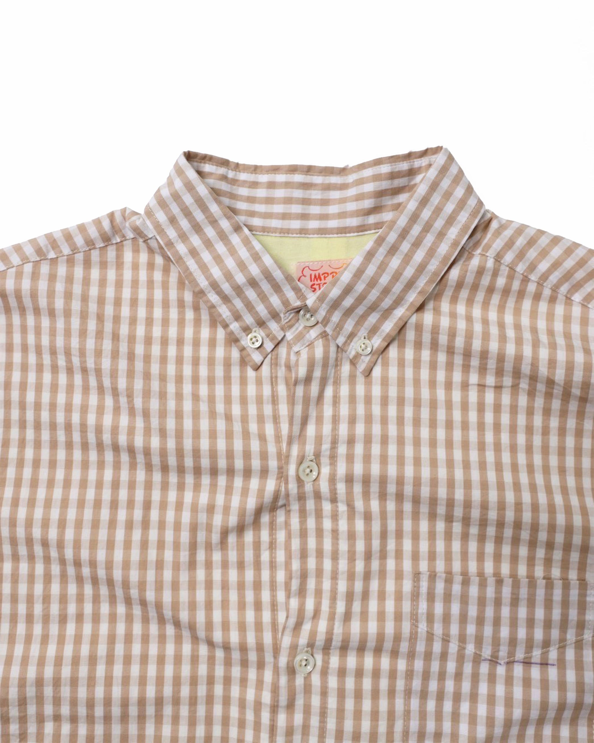gingham check B/D shirts with lining / Tim (Beige)