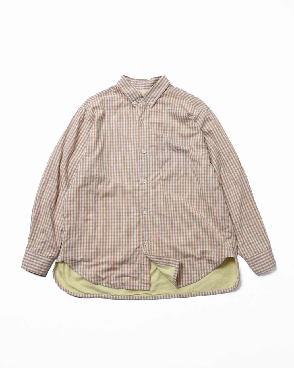 gingham check B/D shirts with lining / Tim (Beige)