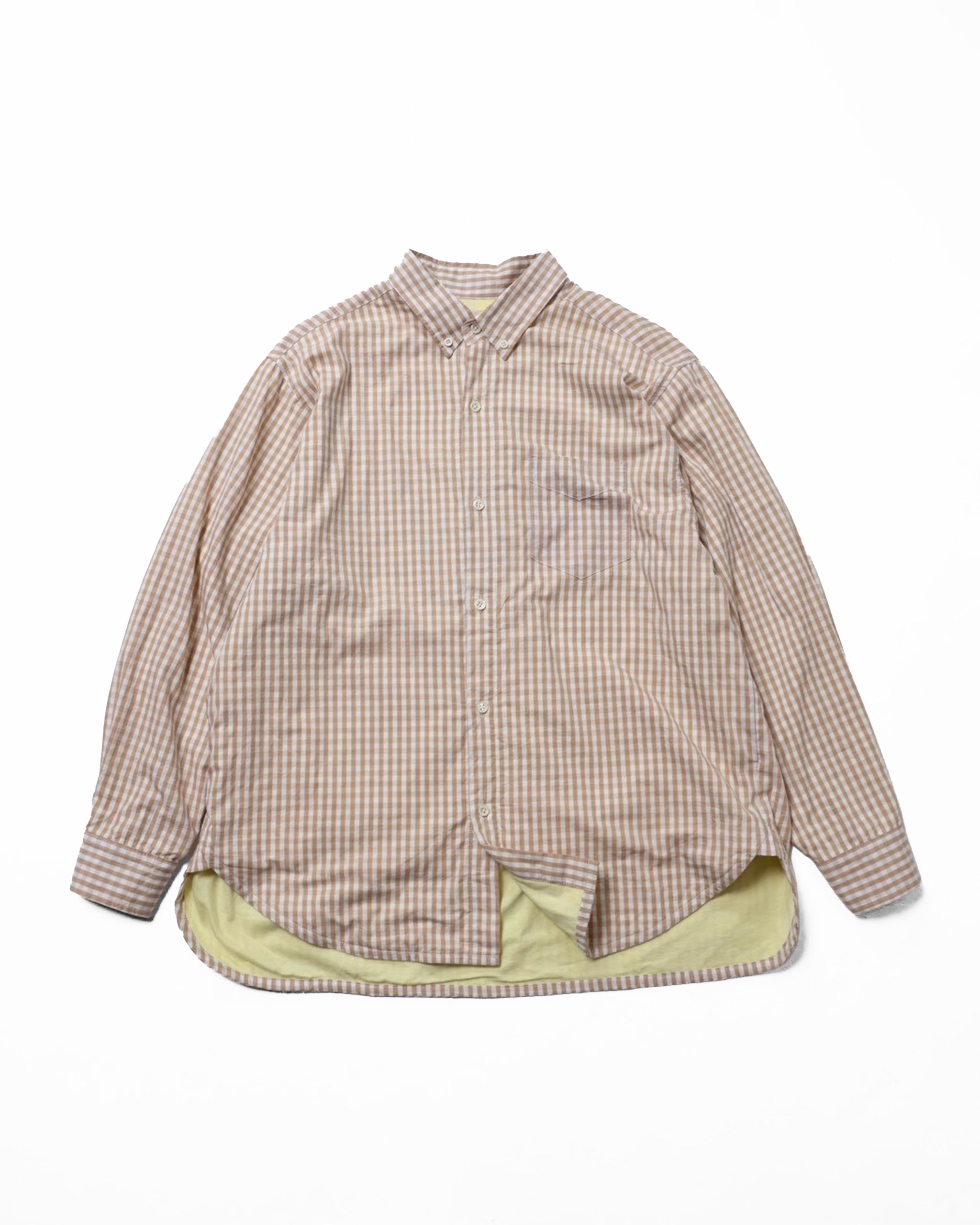 gingham check B/D shirts with lining / Tim (Beige)