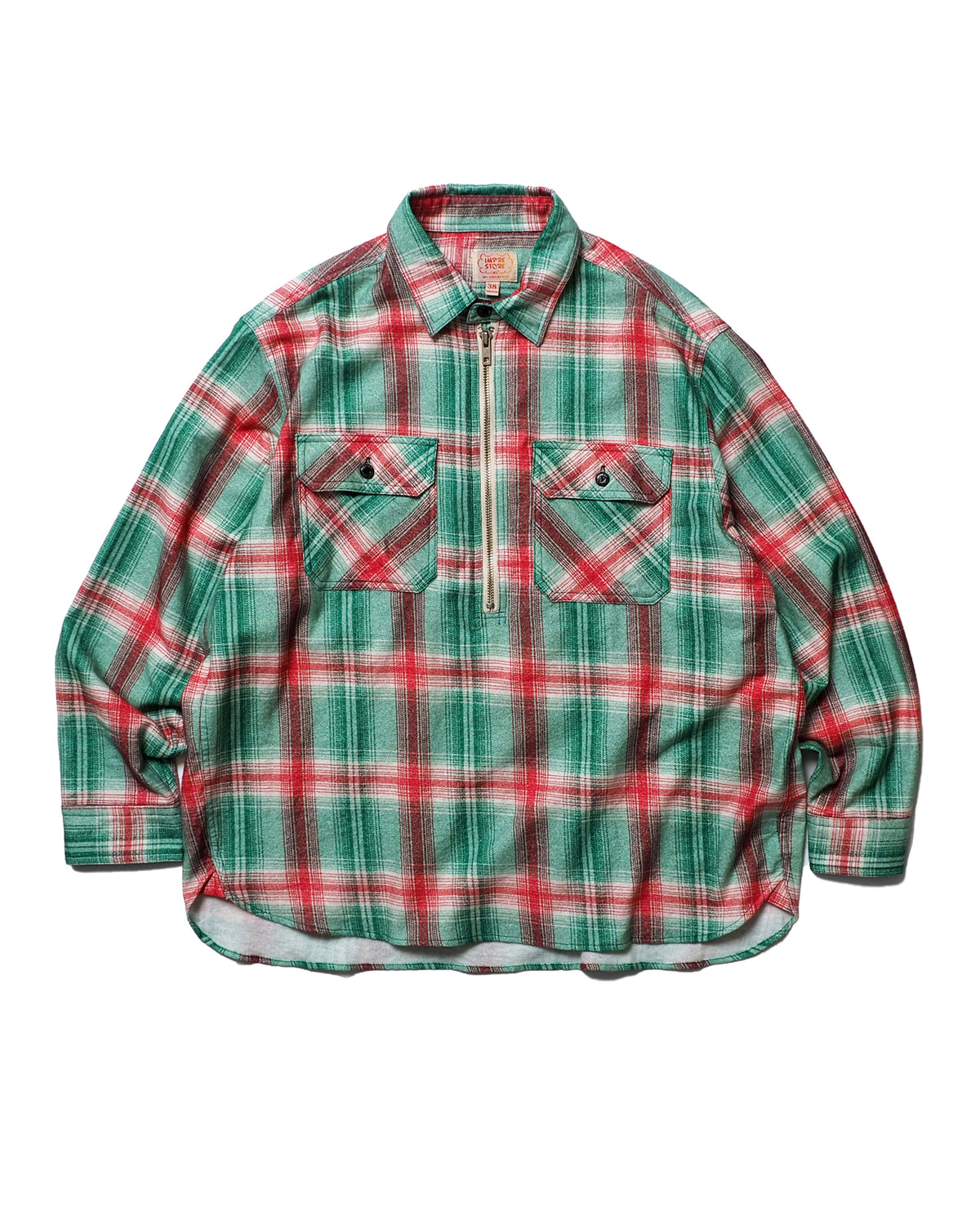 Flannel Half-Zip Shirt / Dylan (Green×Red)