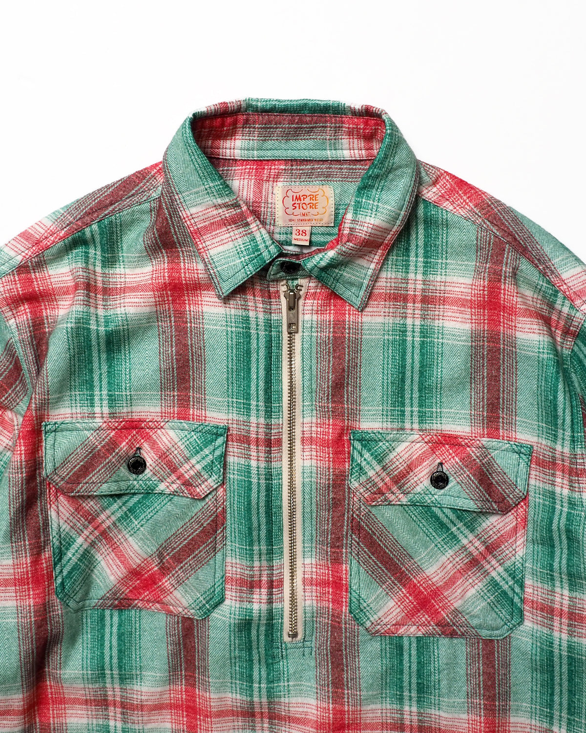 Flannel Half-Zip Shirt / Dylan (Green×Red)