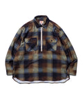 Flannel Half-Zip Shirt / Dylan (Navy×Brown)