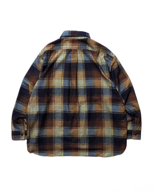 Flannel Half-Zip Shirt / Dylan (Navy×Brown)