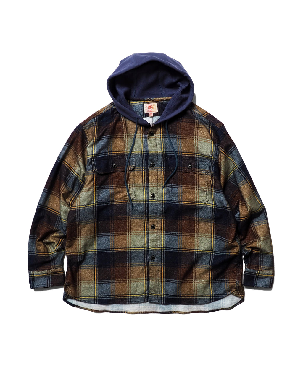 Flannel Hooded Shirt / Springsteen (Navy×Brown)