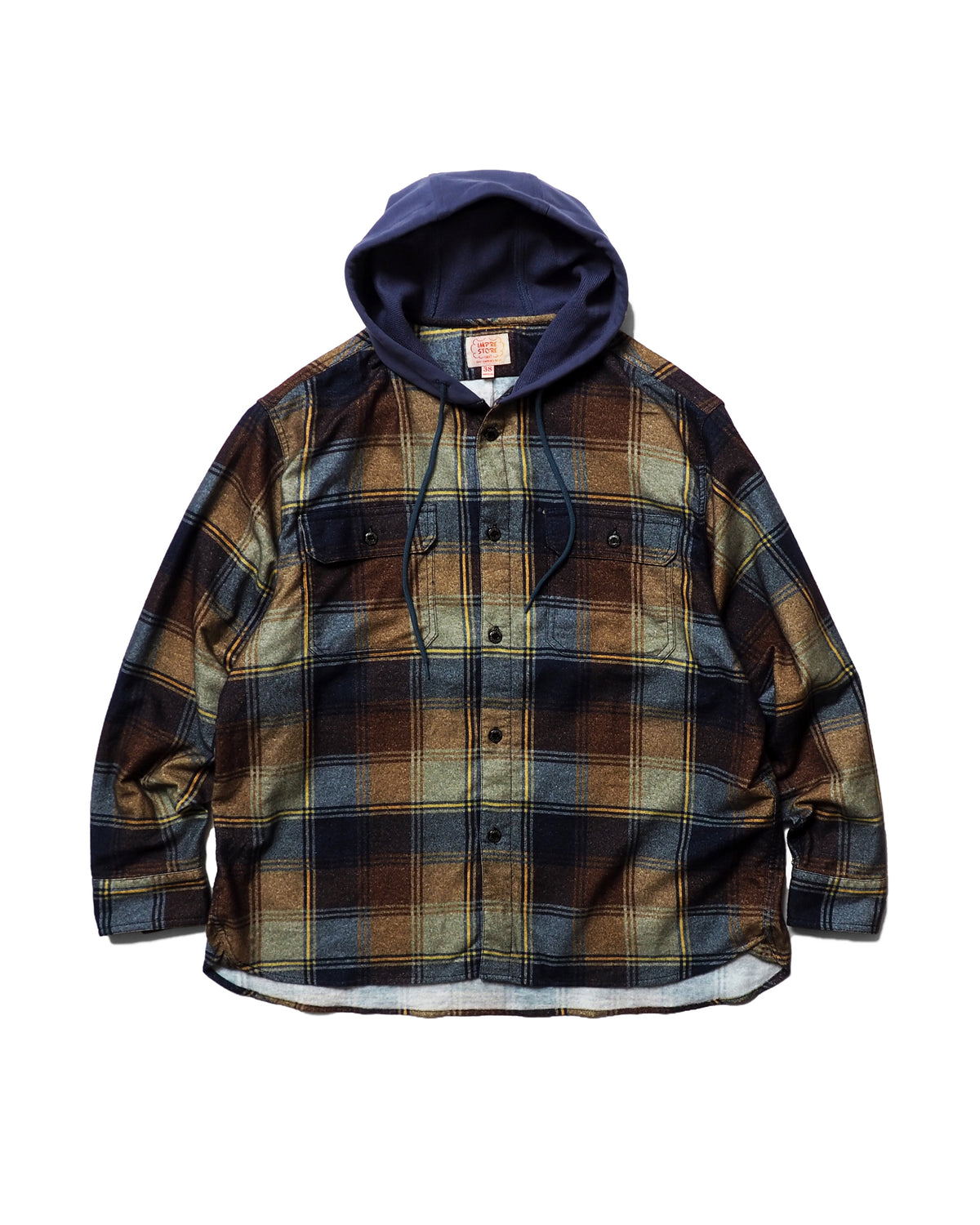 Flannel Hooded Shirt / Springsteen (Navy×Brown)