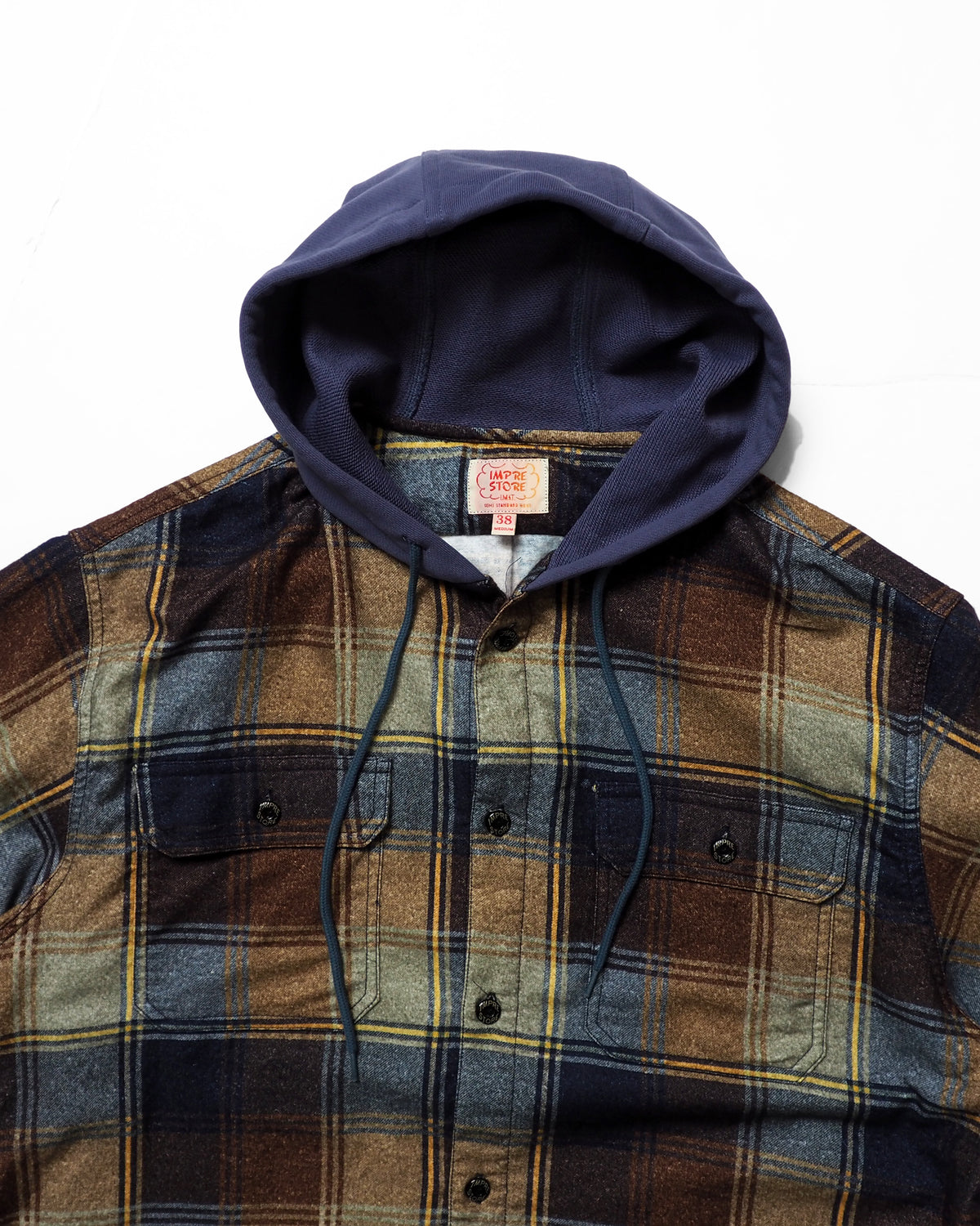 Flannel Hooded Shirt / Springsteen (Navy×Brown)