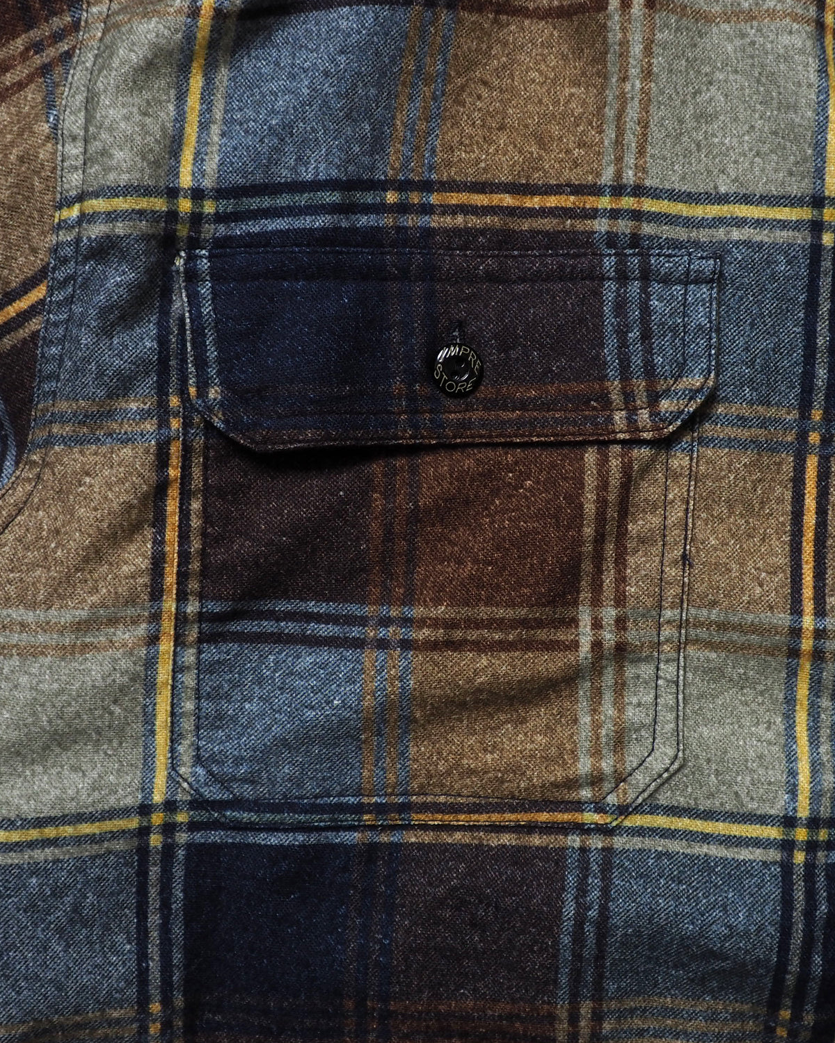 Flannel Hooded Shirt / Springsteen (Navy×Brown)