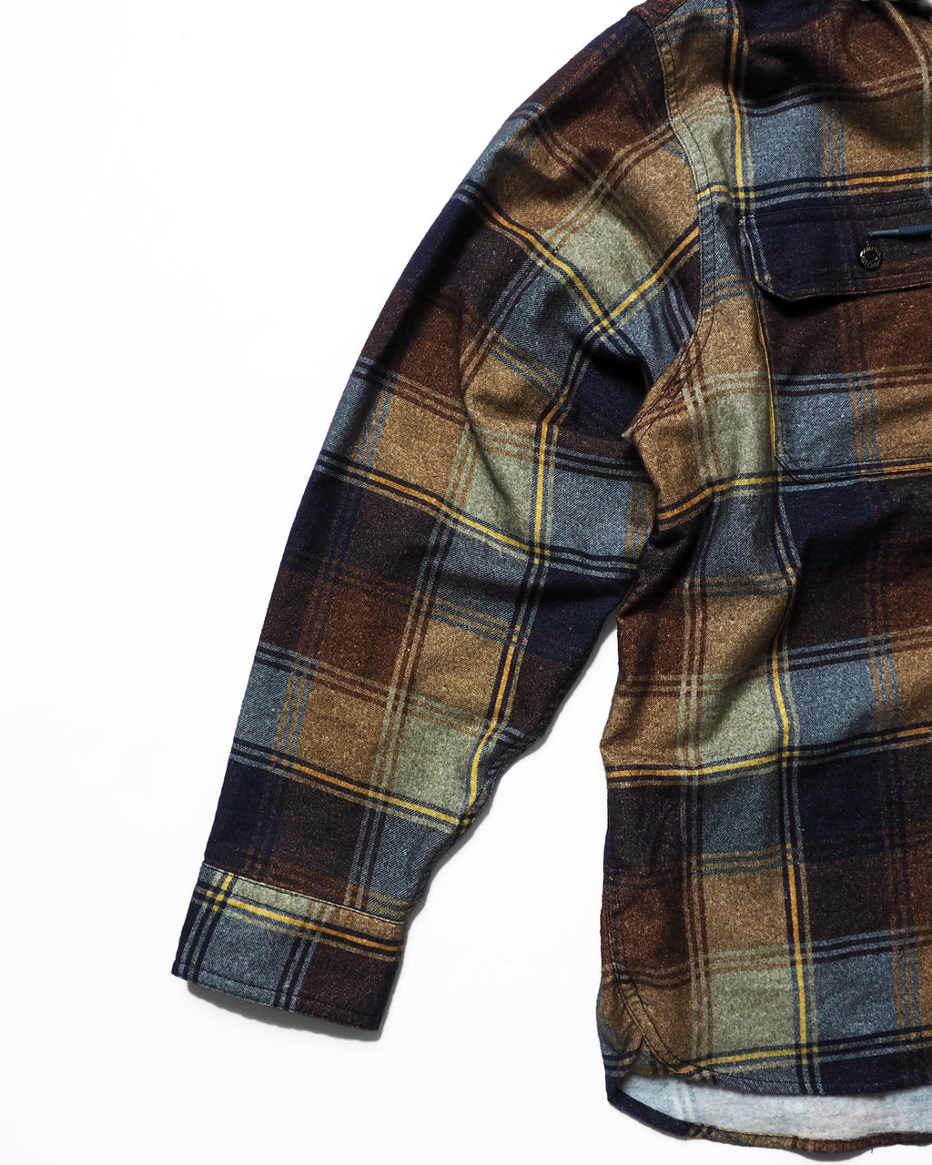 Flannel Hooded Shirt / Springsteen (Navy×Brown)