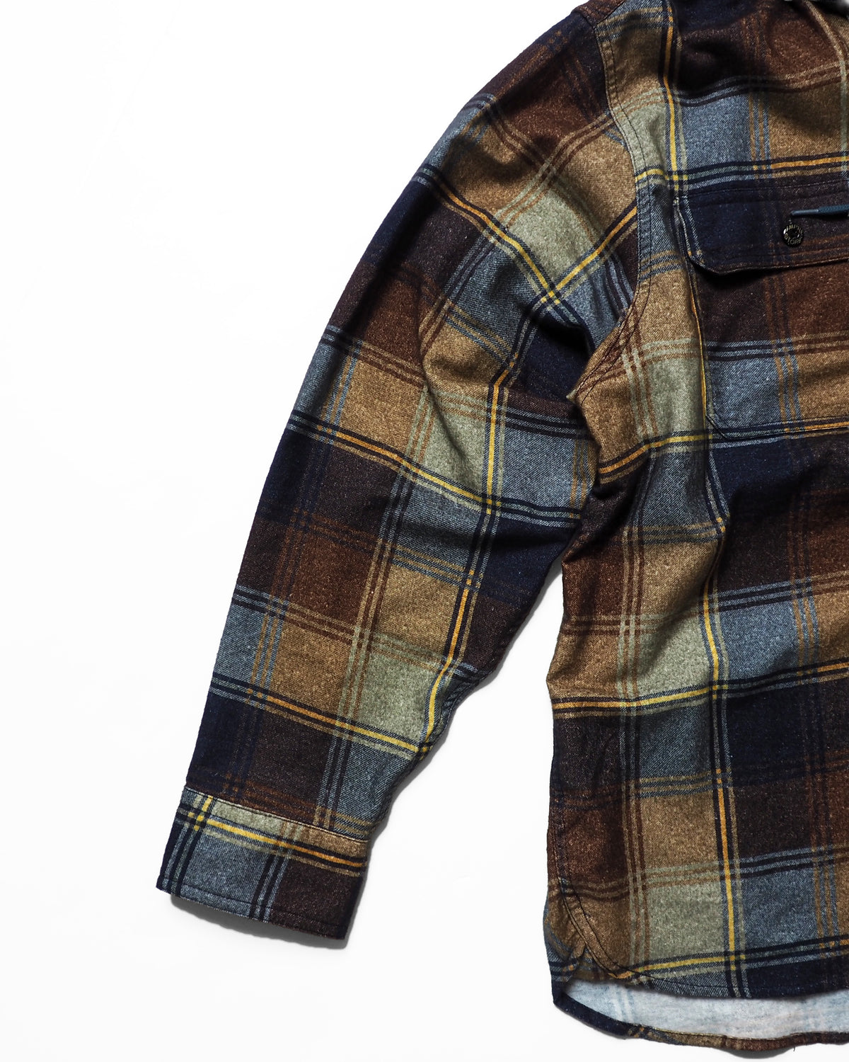 Flannel Hooded Shirt / Springsteen (Navy×Brown)