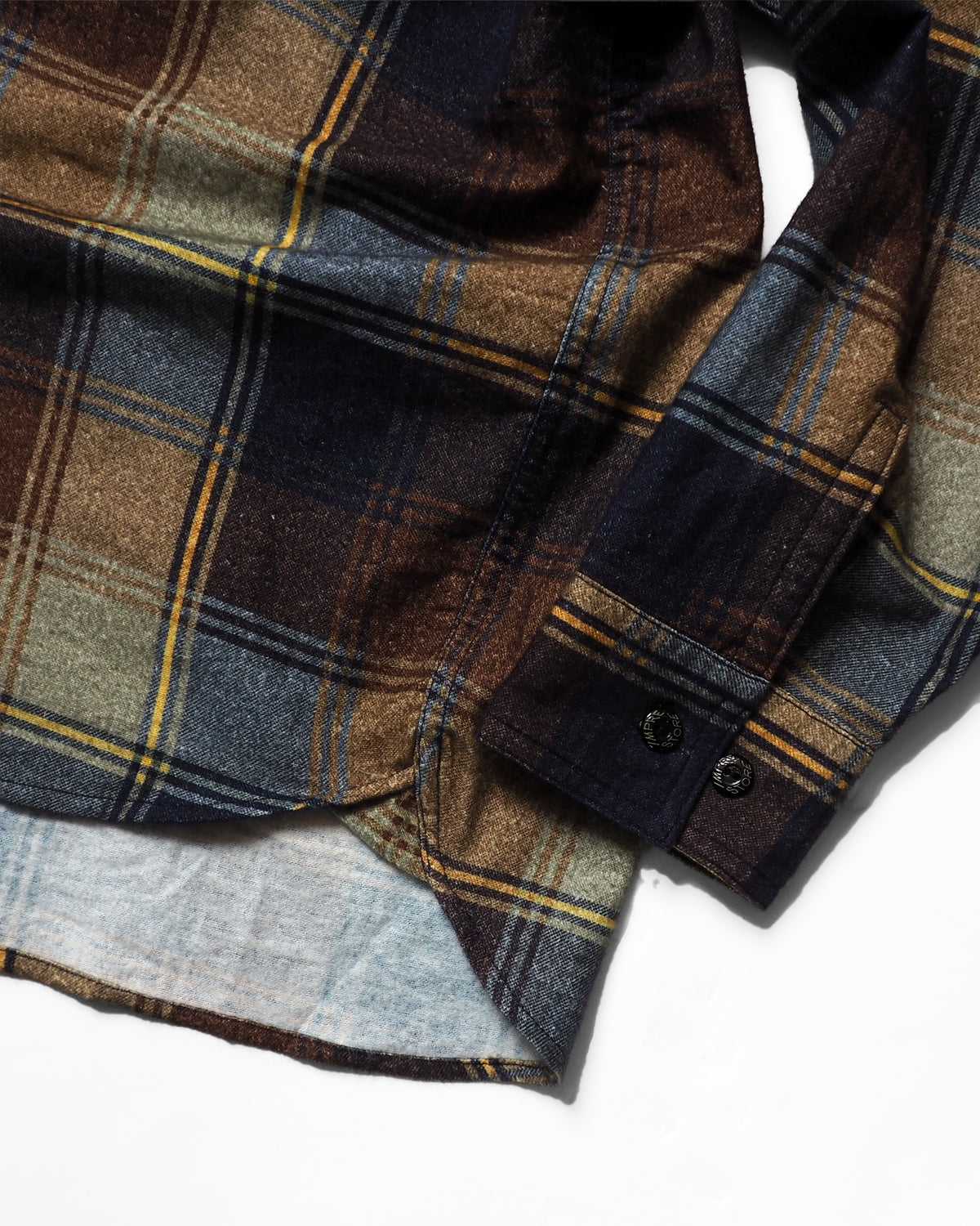 Flannel Hooded Shirt / Springsteen (Navy×Brown)
