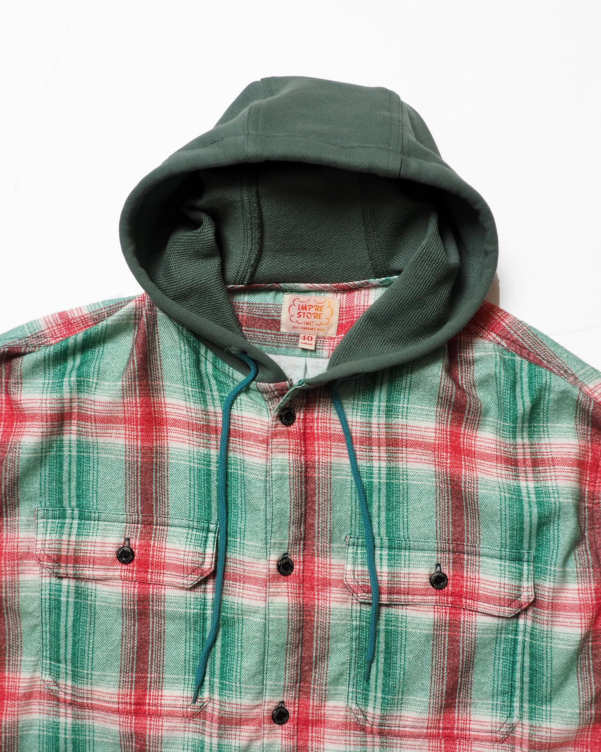 Flannel Hooded Shirt / Springsteen (Green×Red)